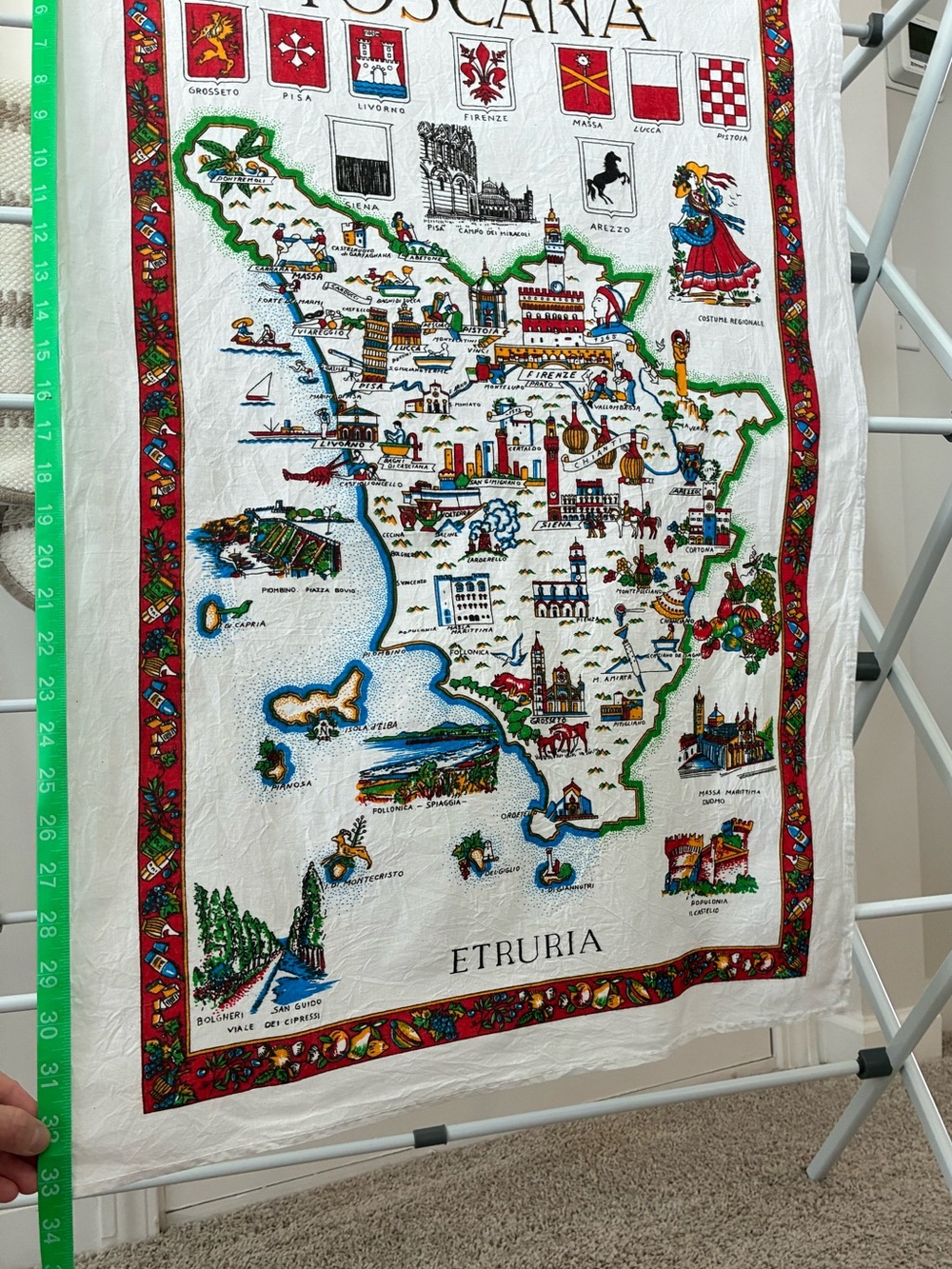 Toscana Illustrated Map Tea Towel - ETRURIA- VINTAGE 🆕 NWOT - Picture 4 of 6